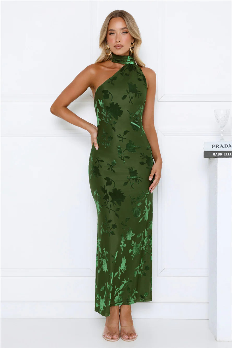 Dewdrops Neck Wrap Maxi Dress Green